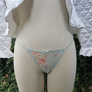 Baby blue floral sheer pink roses panties y2k